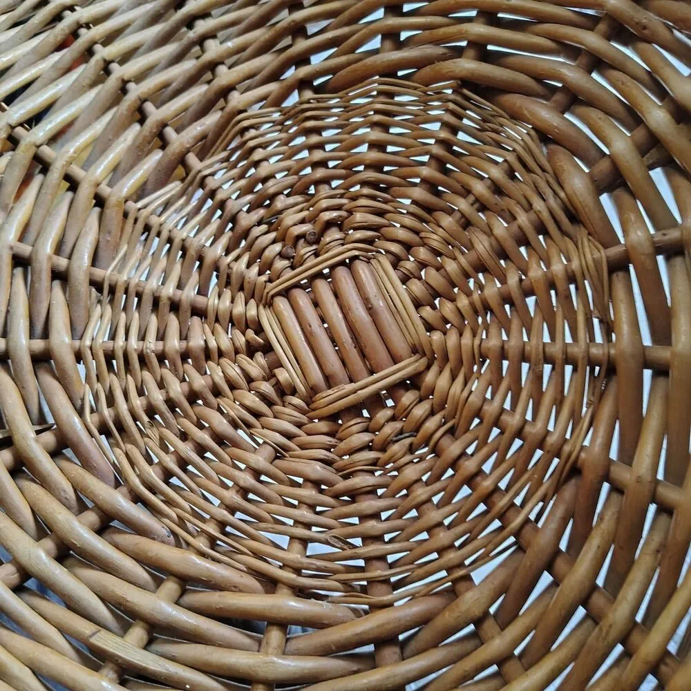 Wicker VTG Flower Gathering Basket W Curved Handle & Graceful Scooped Sides